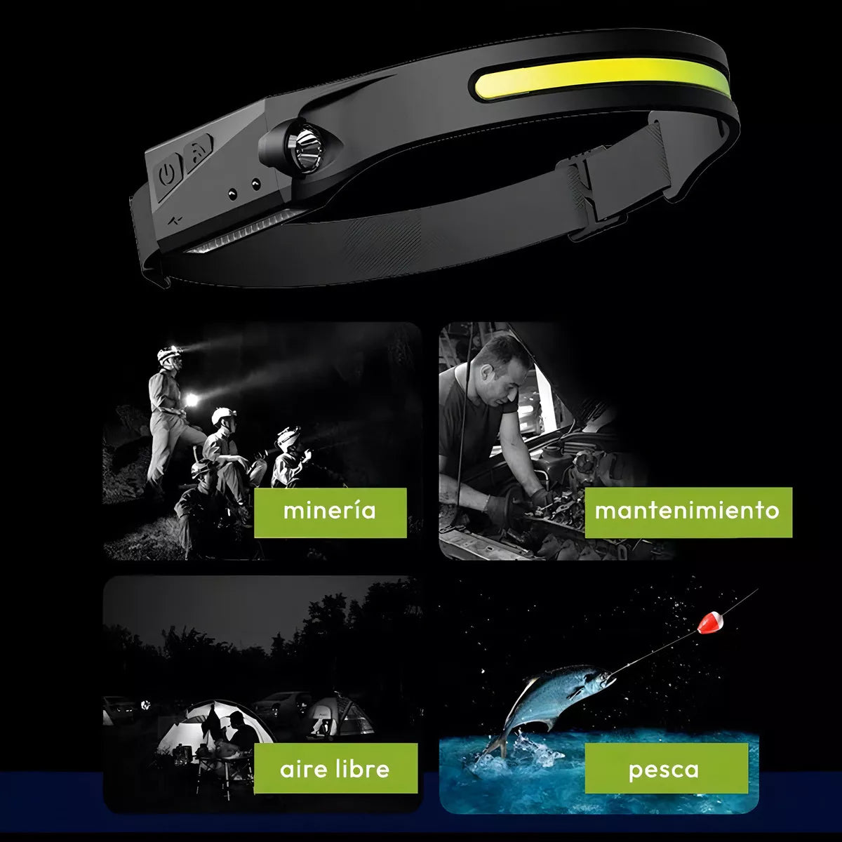 Linterna luz frontal led de camping
