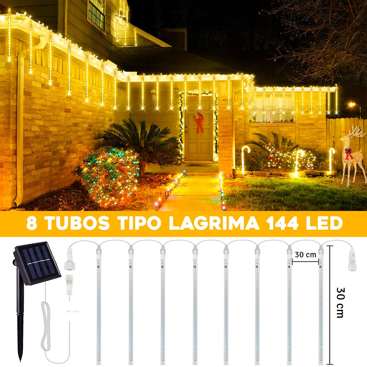 Luces LED meteoro tipo lagrima, solares